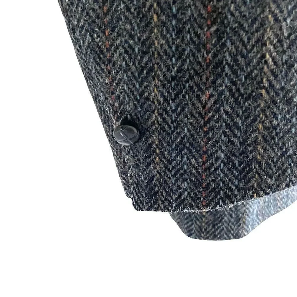 HARRIS TWEED Vintage Hand Woven Wool Blazer Navy Blue 40S - Picture 8 of 14